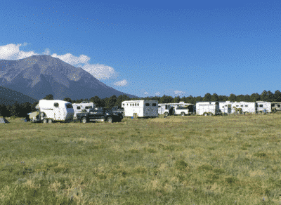 Endurance riding camp filled with trailers